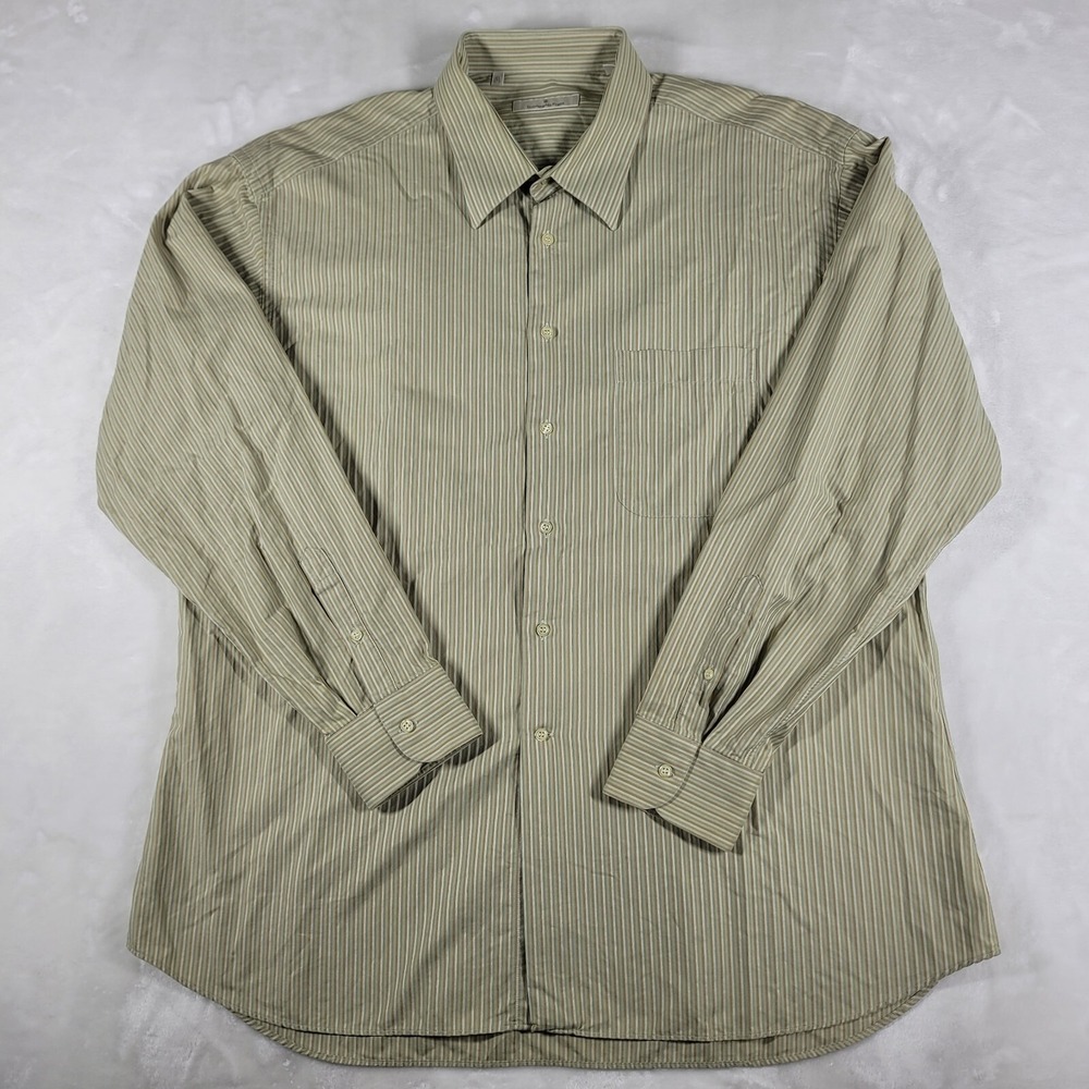 Ermenegildo Zegna Long Sleeve Shirt Mens 45/17.75 Green Yellow Stripe Italy Made